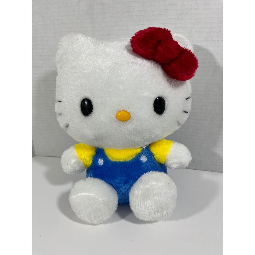 Hello Kitty Sanrio Plush With Red Bow Yellow and Blue Outfit 10 Inches